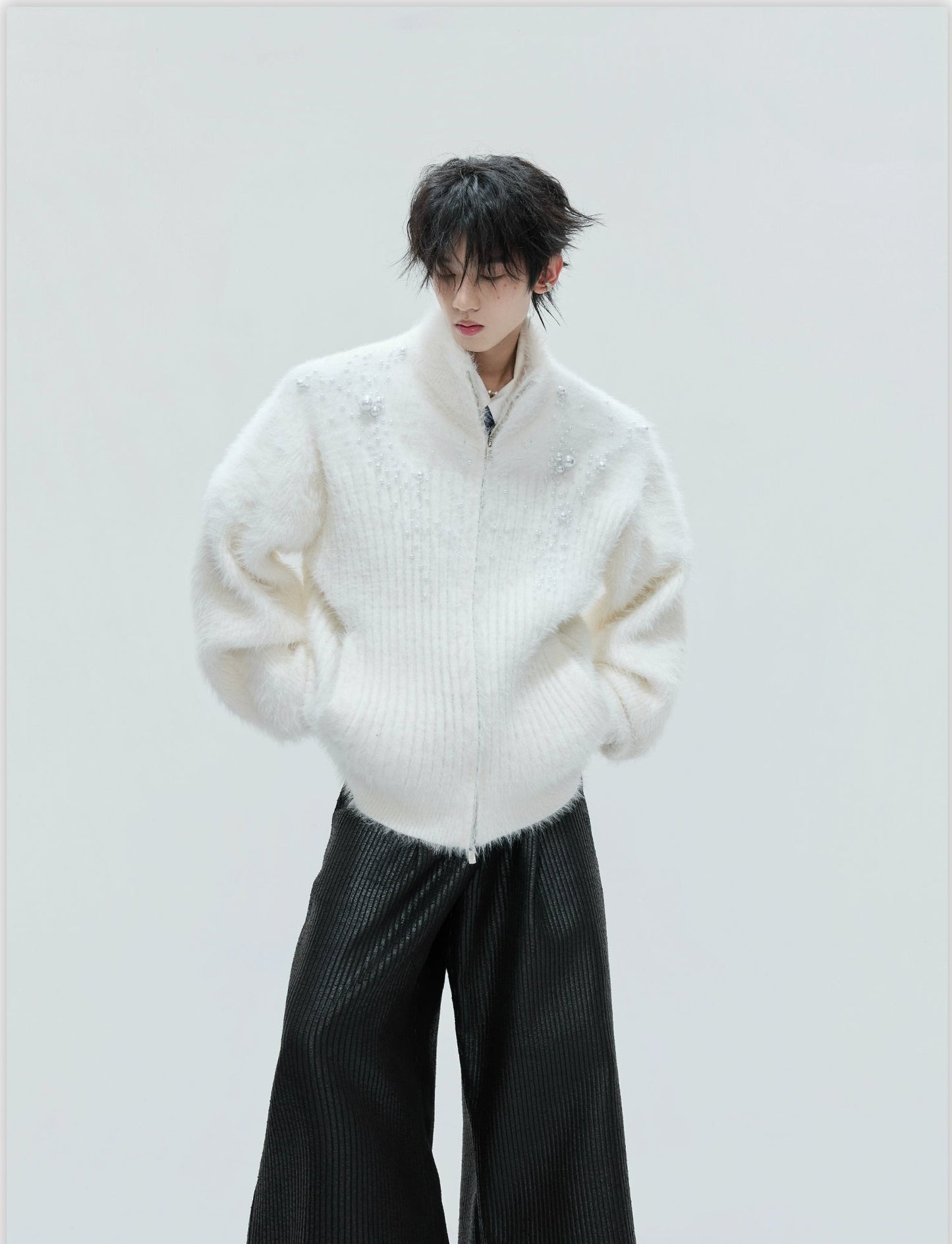 【25s Nov.】High-neck Plush Pearl Embellished Sweater