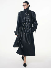 【26s May】Deconstructed PU Leather Double-Breasted Trench Coat