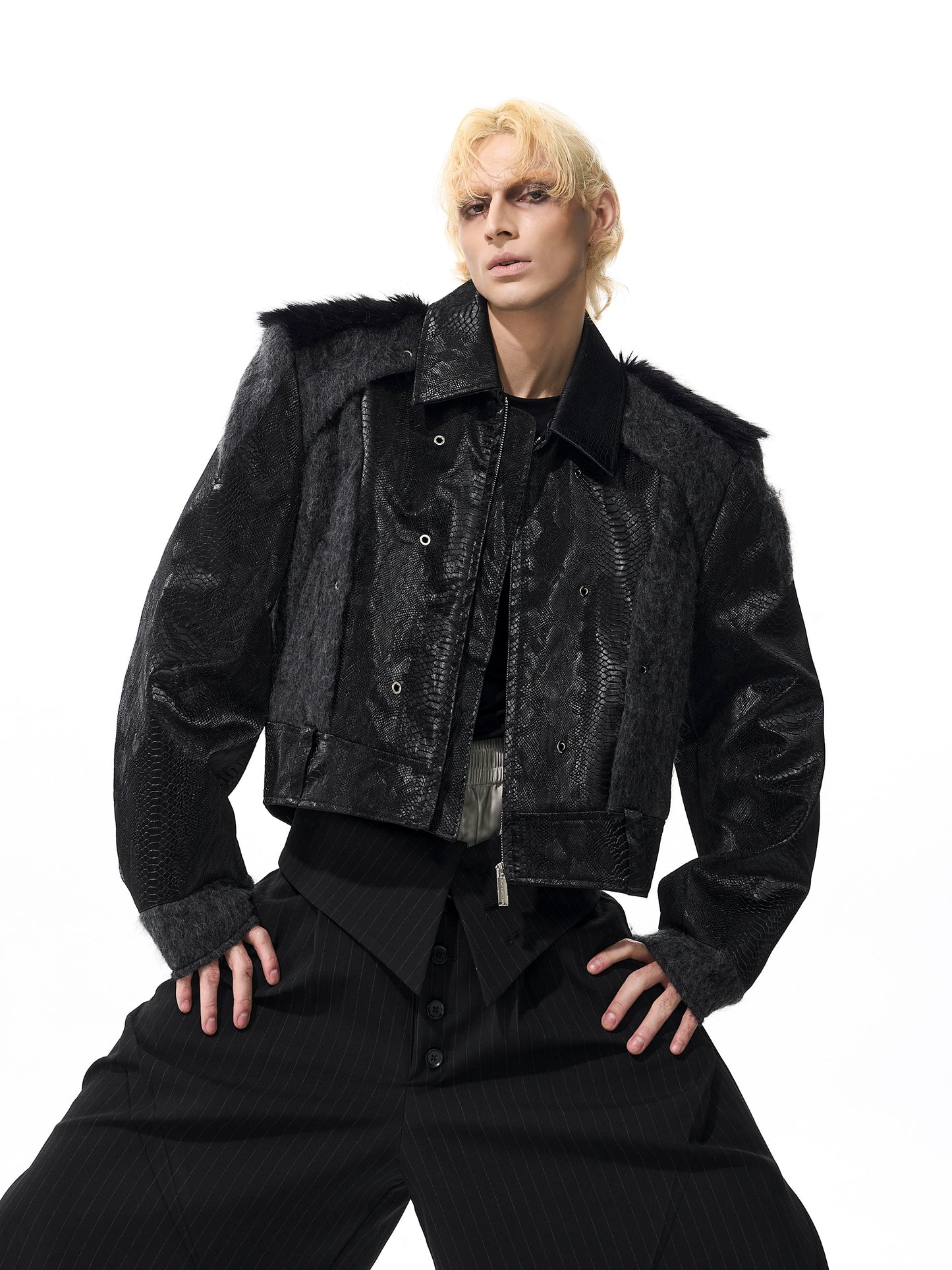 Haute Couture Snake Print and Fur Jacket