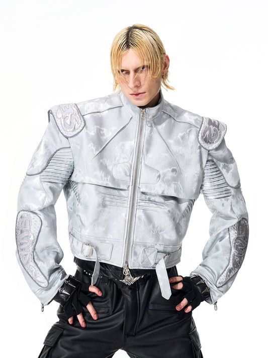 【25s Nov.】Pioneer Silver Motorcycle Leather Jacket