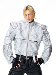 【25s Nov.】Pioneer Silver Motorcycle Leather Jacket