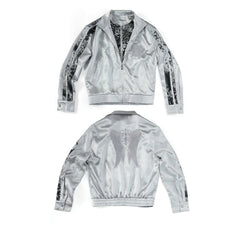 Broken Wing Satin Snake-Patterned Layered Stand Collar Jacket