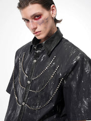 【25s May.】Metallic Coated Shoulder Pad Short Sleeve Shirt