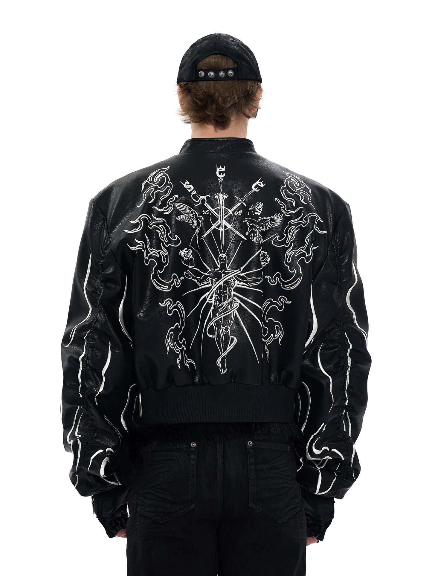 【25s Sep.】Cropped Stand Collar Biker Jacket with Embroidery