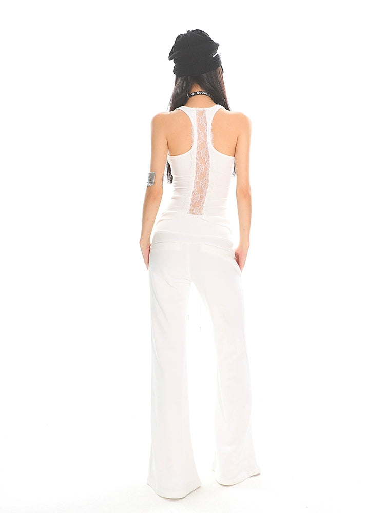 【25s Jun.】Starfish Rhinestone Lace Hollow-Out Asymmetrical Hem Tank Top