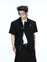 【26s May】Asymmetric Layered Cropped Shoulder Jacket Set