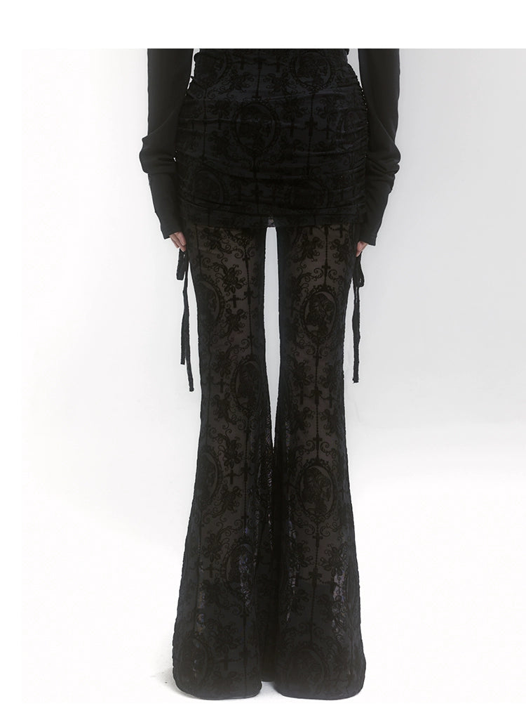 【25s Jul.】Slight Flared Faux Two-Piece Mesh Pants