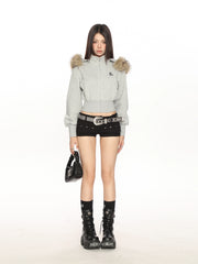 【25s Nov.】Detachable Fur Collar Hooded Short Jacket