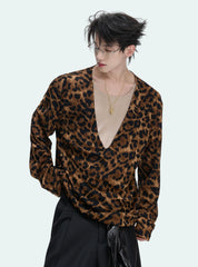 Leopard Texture Layered V-Neck Tee