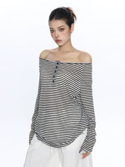 【26s Jan.】Korean Relaxed Stripe Lightweight Long Sleeve Tee