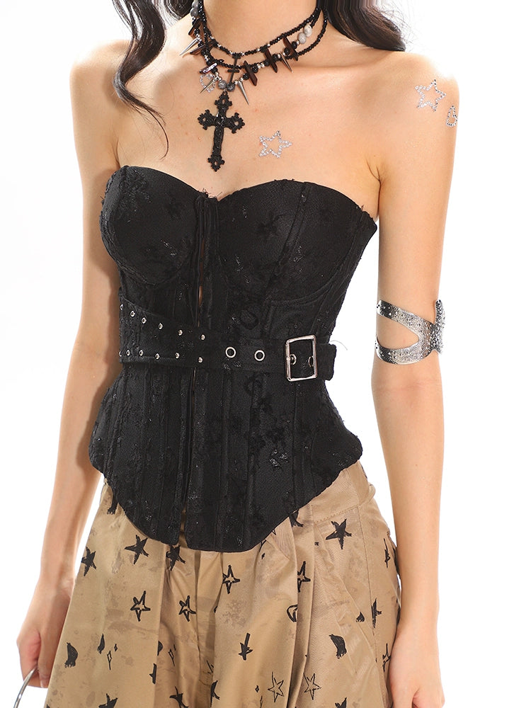 【25s May.】Herringbone Rivet Button-down Vest Bustier
