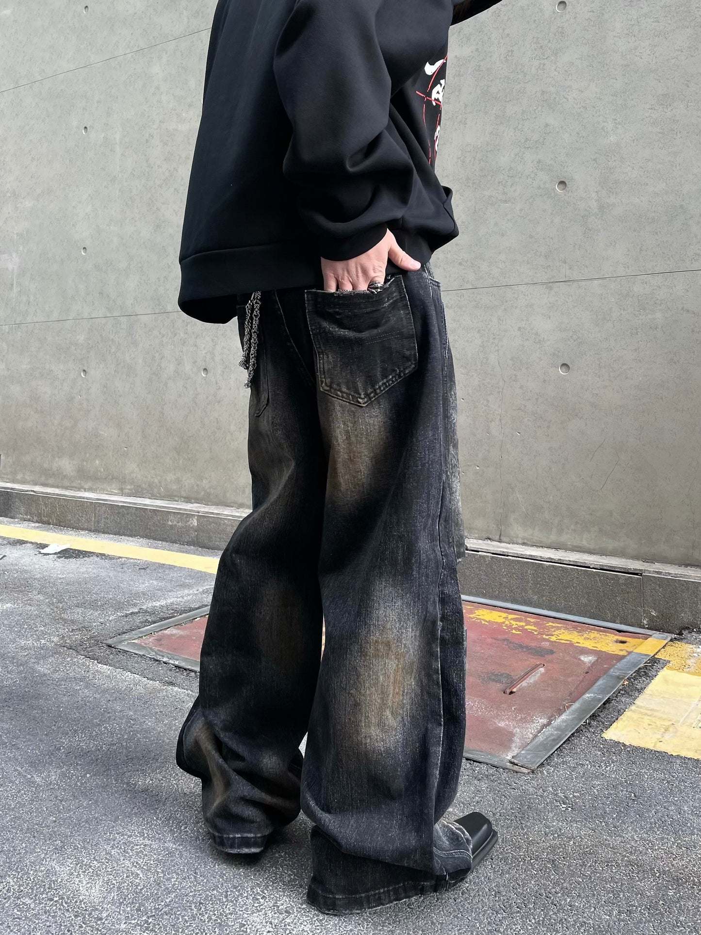 【25s Mar.】Wasteland Style Ink Splash Pleated Loose Jeans