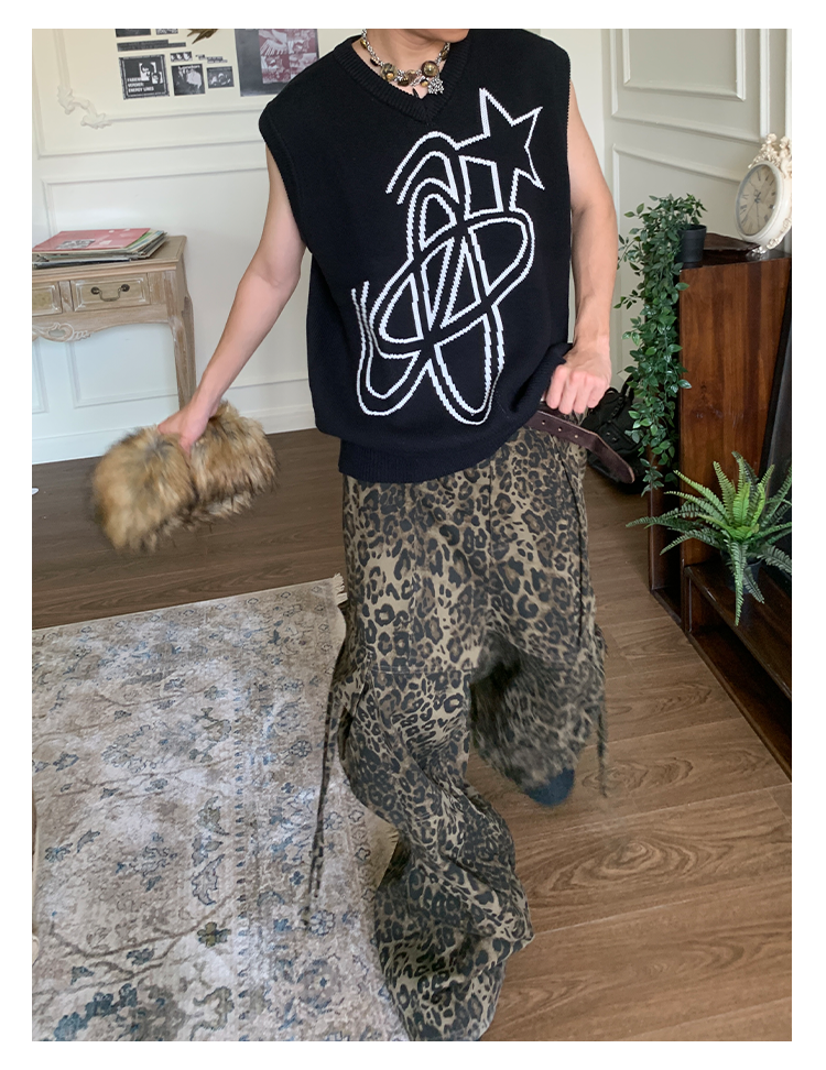 【25s May.】Loose Leopard Print Cargo Pants with Large Pockets