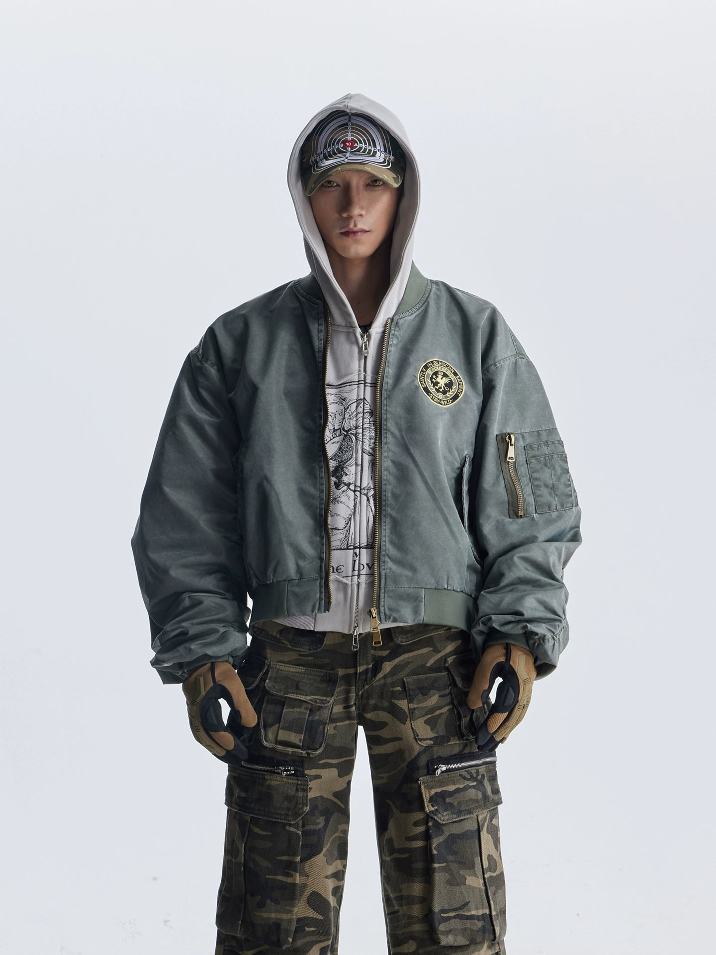 【25s Aug.】Distressed Washed Loose Bomber Jacket