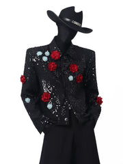 【26s Apr.】Sequin Floral Embellished Cropped Jacket