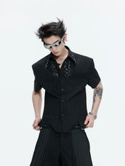 Structured Stand Collar Asymmetric Shirt