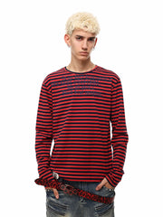 Gothic Letter Striped Long Sleeve Tee
