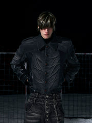 Short Pleated Patchwork Denim Jacket