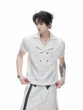 Openwork Embroidered Knit Polo Tee