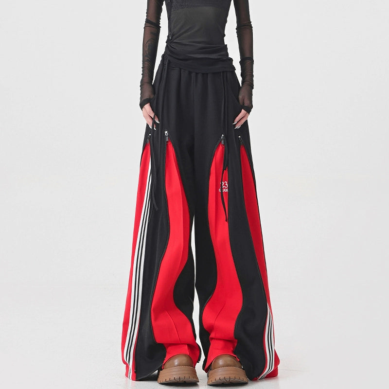 【25s Jul.】Blue Vintage Patchwork Sporty Wide-Leg Trousers