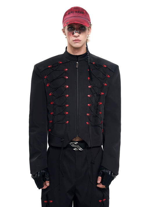 【25s Aug.】Metal Buckle Drawstring Stand Collar Short Jacket