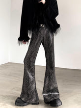 【25s Apr.】Retro High Waist Snakeskin Pattern Flared Leather Pants