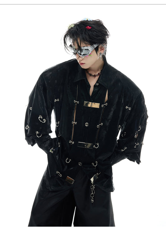 【25s Apr.】Hollow Out PU Leather Metal Clasp Jacket