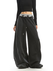 【26s Apr.】Double Waist Washed Fleece Wide-Leg Sweatpants