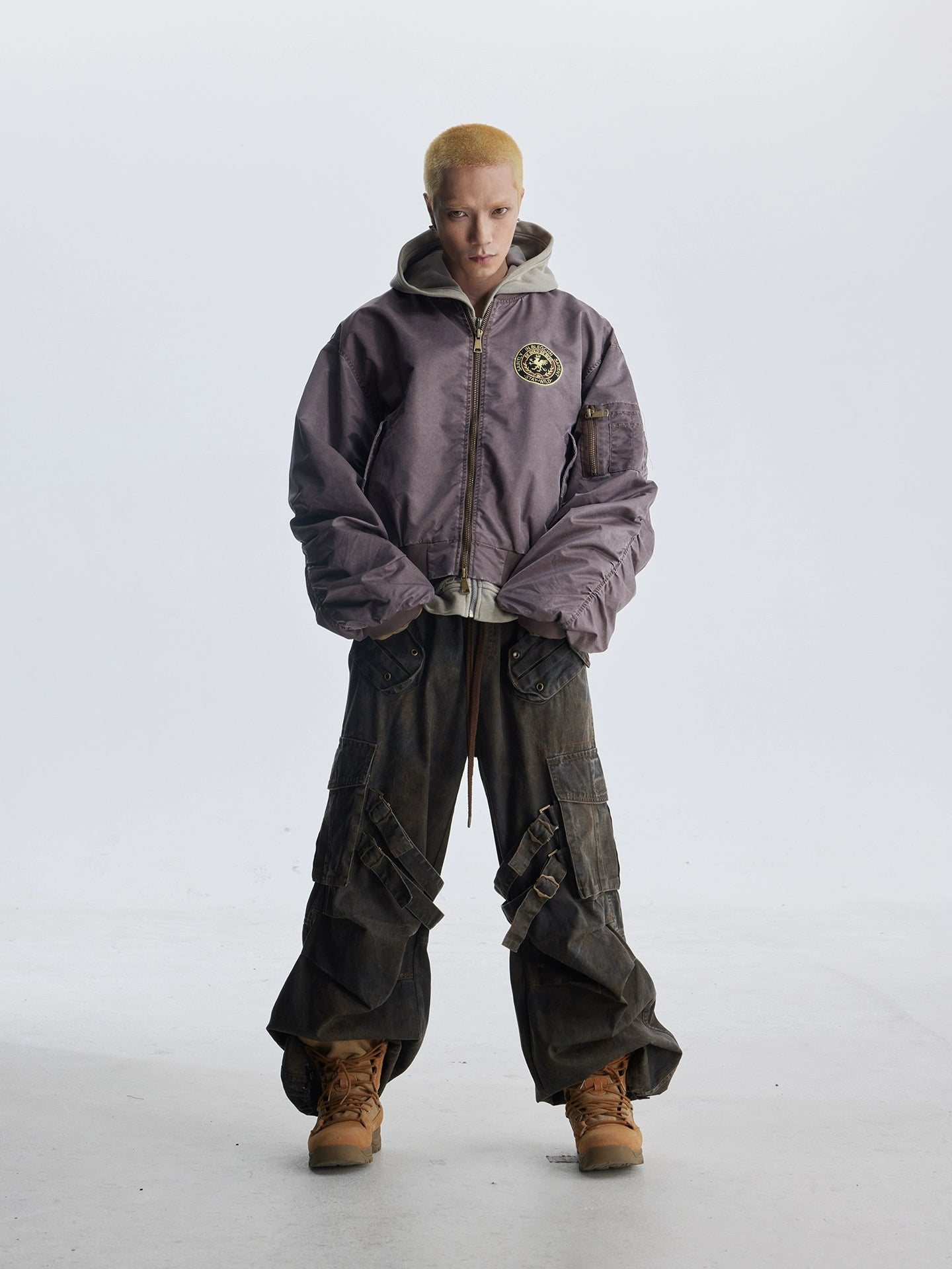 【25s Aug.】Distressed Washed Loose Bomber Jacket