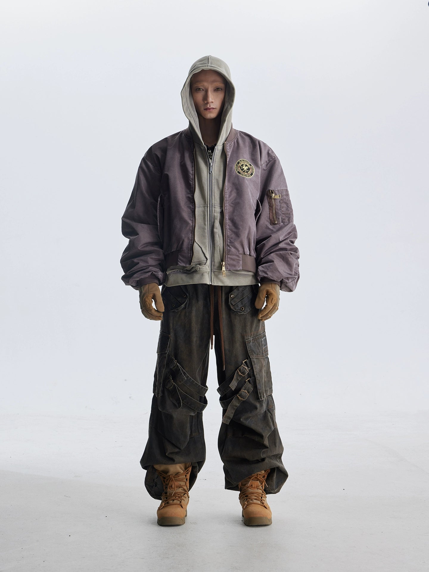 【25s Aug.】Distressed Washed Loose Bomber Jacket