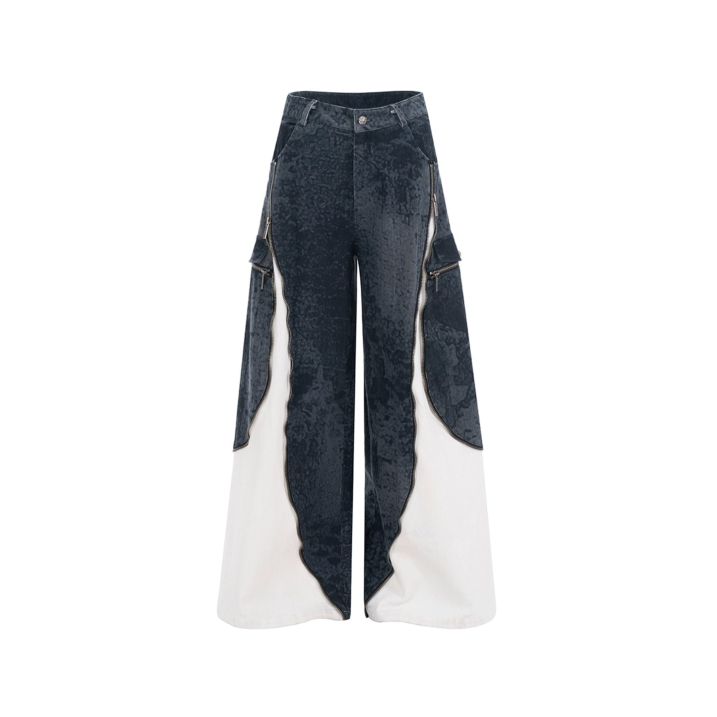 【25s Apr.】Faux Two-piece Design Zippered Denim Jacket+Pants