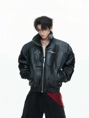 【26s Feb.】Waxed Deconstructed Multi-Zip Stand Collar Leather Jacket