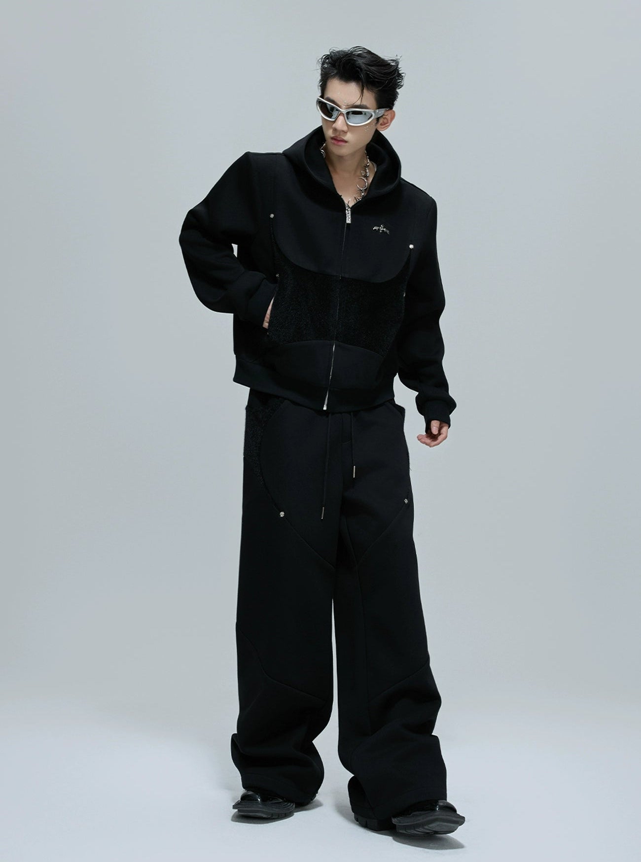 【25s Oct.】Hooded Cropped Mohair Patchwork Hooide/Pants
