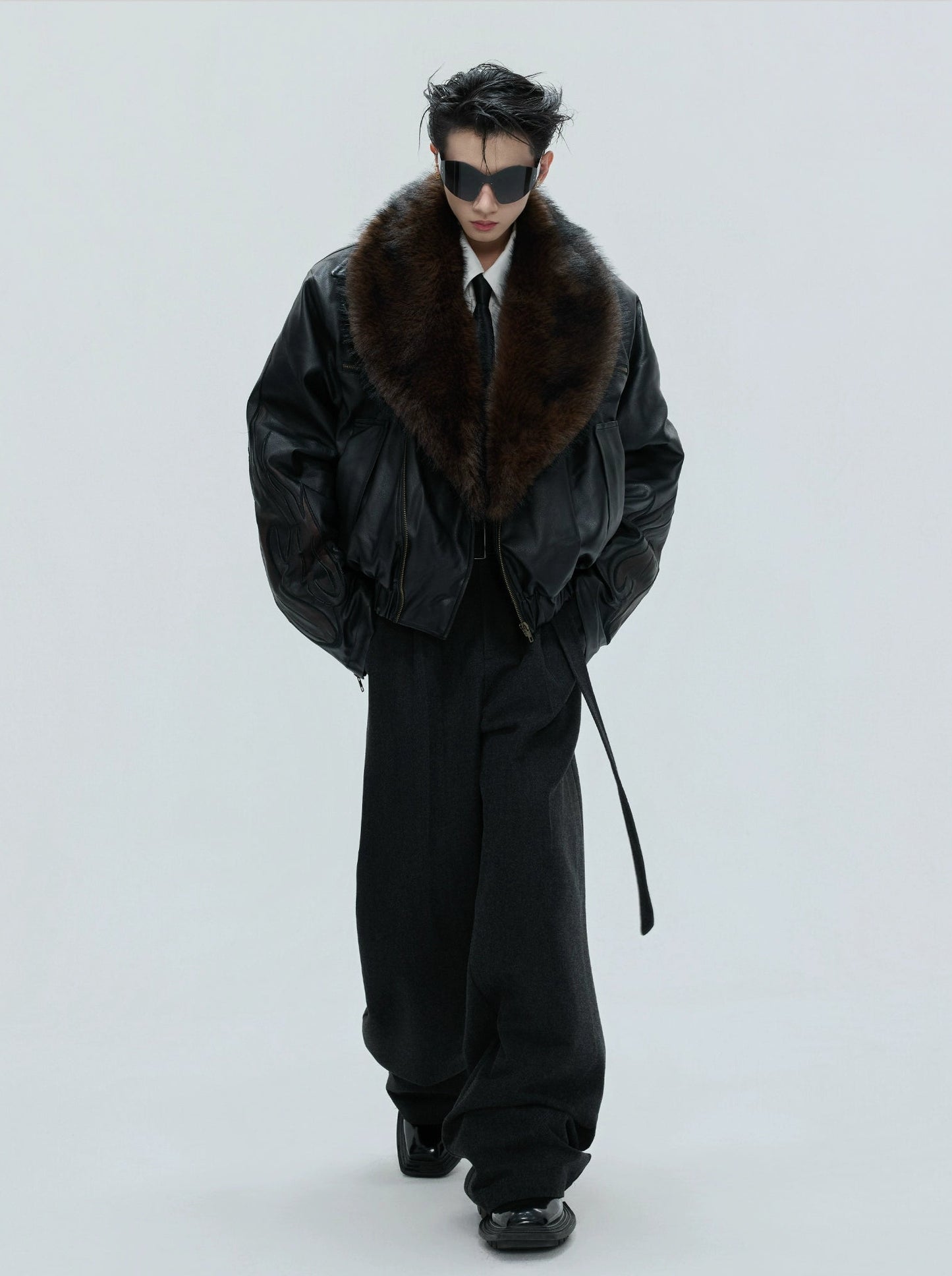 【25s Nov.】Distressed Embossed Detachable Fur Collar Thickened Cotton Coat