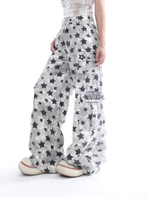 【26s May】Star Patch Distressed Camo Straight Denim Pants