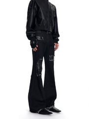 【25s Oct.】Raw-edge Fringed Leather Bootcut Jeans