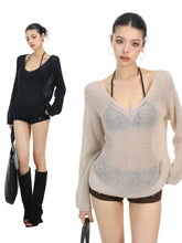 【26s May】Hollow V-Neck Sheer Knit Oversized Top