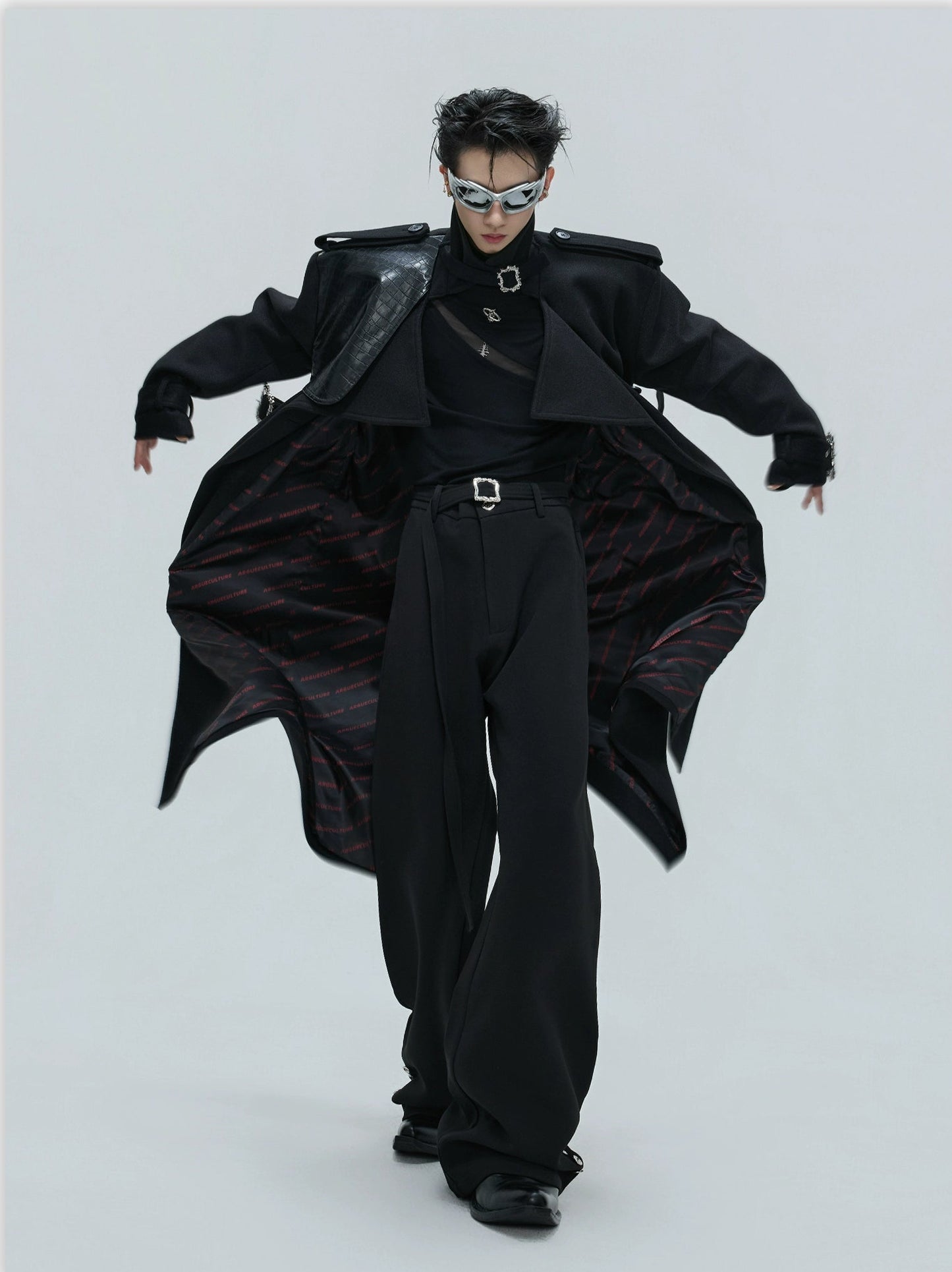 【25s Nov.】Crocodile-print Lace-up Metal Buckles Woolen Coat