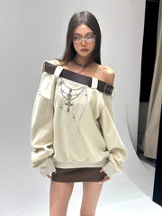 【25s Sep.】Belt with Off-shoulder Lazy Style Sweatshirt