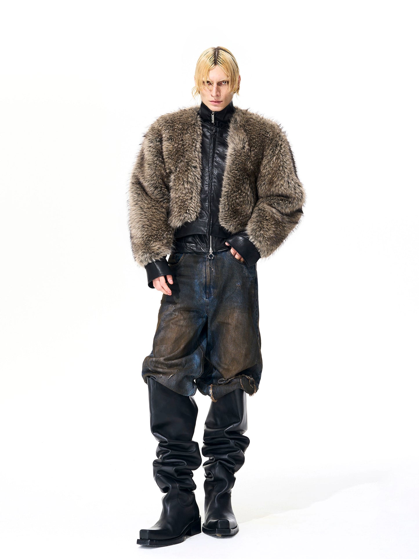 Faux Fur and Leather Thickened Cotton Jacket