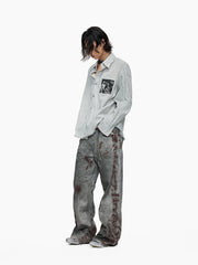 Blood Wash Distressed Flared Denim Jeans