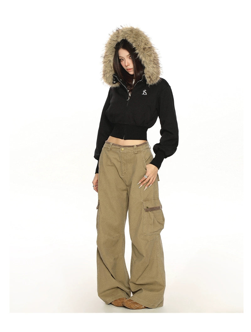 【25s Nov.】Detachable Fur Collar Hooded Short Jacket