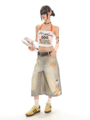 【25s Jul.】Vintage Irregular Number Print Tube Top