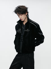 Wave Texture Rhinestone Moto Jacket