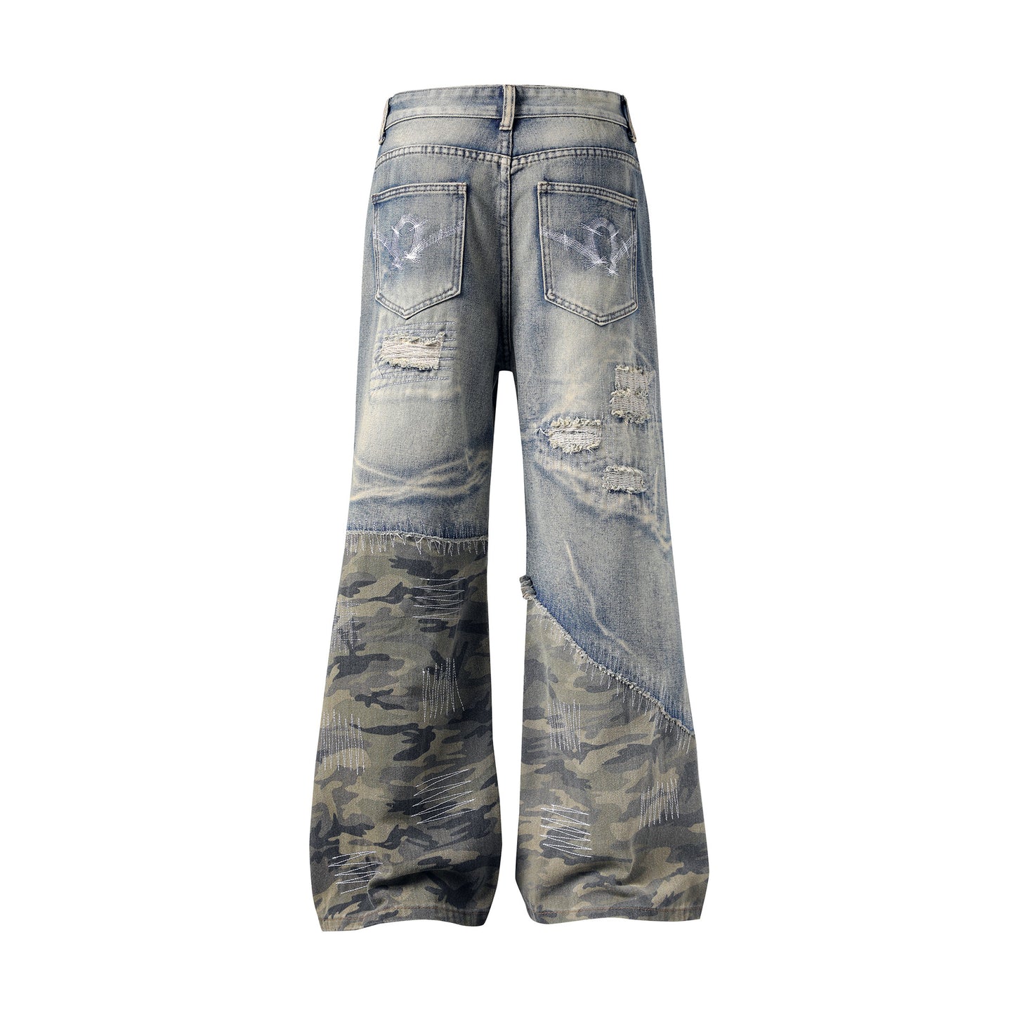 【25s Mar.】Personalized Camouflage Patchwork Loose Jeans