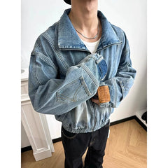 【25s Aug.】Deconstructed Washed Reversed Stand Collar Denim Jacket