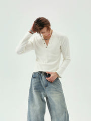 【25s Jun.】Button V-Neck Slim Fit Shirt