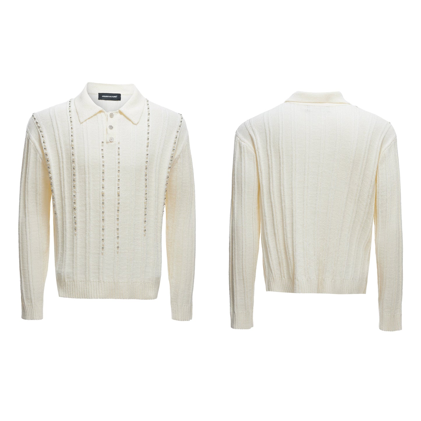 【25s Aug.】Pearl-Embellished Knit Polo Shirt