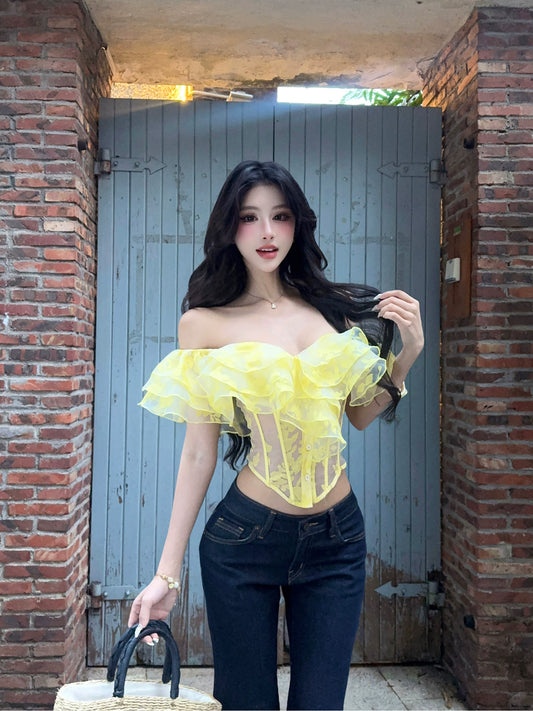 【25s Jul.】Ruffled Boned Corset Tube Top