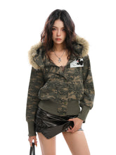 【25s Nov.】Detachable Fur-trimmed Camouflage Hooded Jacket